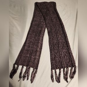 Grey cord crochet fringe scarf